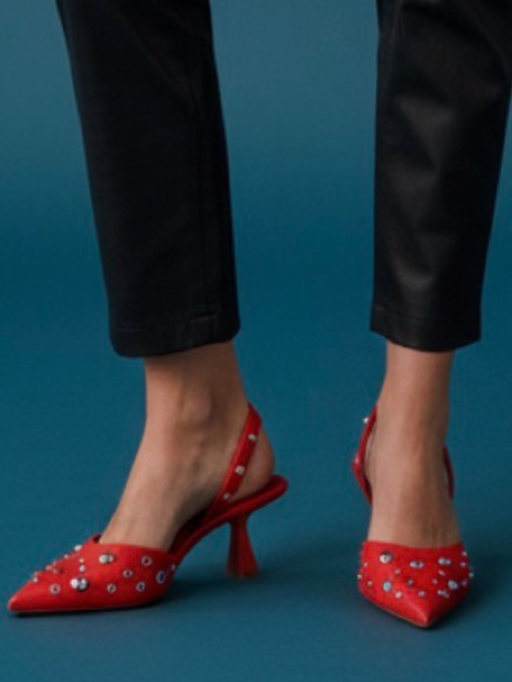 GB Office-Siren Leather Grommet and Stud Slingback Kitten Heels